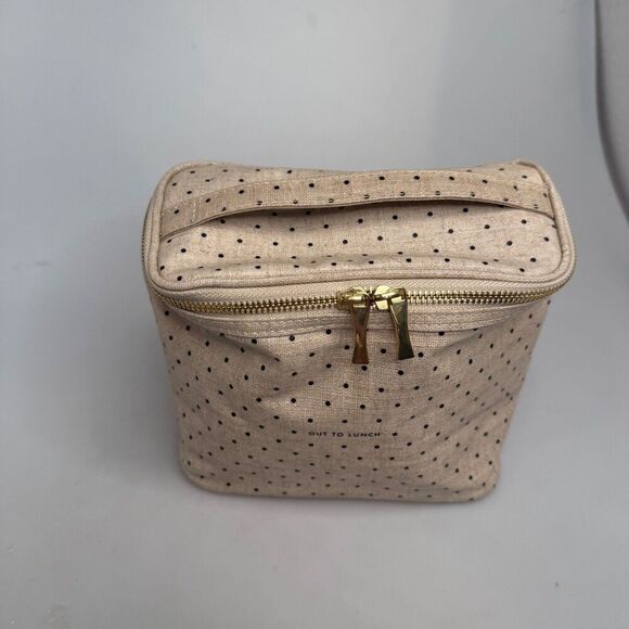 Kate Spade Out To Lunch Lunch Tote Tan Black Polka Dot Gold Zip Top Handle - Picture 3 of 16